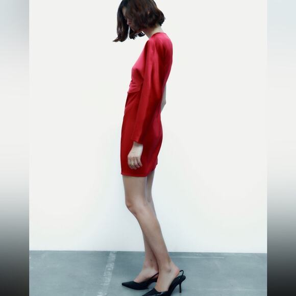 NWT Zara Red Asymmetric Satin Effect Dress. - Picture 4 of 5